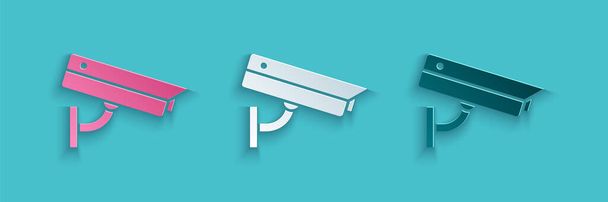 Paper cut Security camera icon isolated on blue background. Paper art style. Vector Illustration - Vector, Image