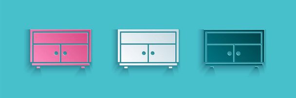 Paper cut Chest of drawers icon isolated on blue background. Paper art style. Vector Illustration - Vector, Image