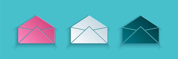 Papier découpé Icône de l'enveloppe isolé sur fond bleu. Message électronique symbole de lettre. Style art du papier. Illustration vectorielle - Vecteur, image