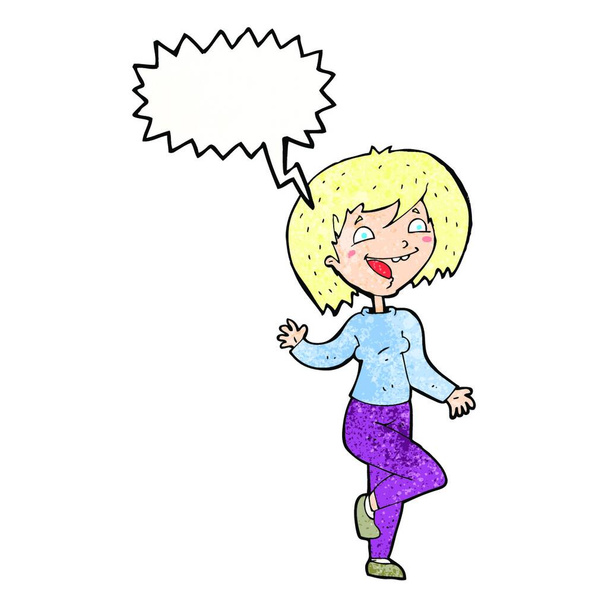 cartoon laughing woman with speech bubble - Vektor, Bild