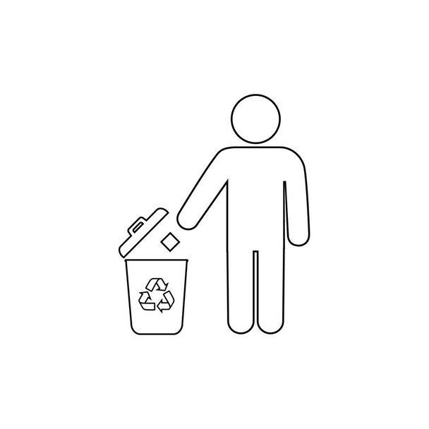 Άνθρωπος και κάδος απορριμμάτων με το εικονίδιο ανακύκλωσης γραμμών που απομονώνεται σε λευκό φόντο. Διάνυσμα - Διάνυσμα, εικόνα