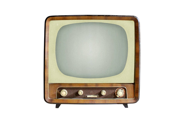 Vintage CRT TV geïsoleerd op witte achtergrond, retro alanog televisie technologie  - Foto, afbeelding