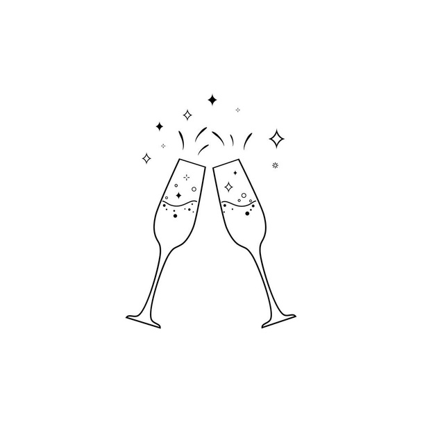 Icona della linea di vetro champagne. Illustrazione vettoriale in appartamento moderno
 - Vettoriali, immagini
