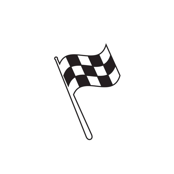 Checkered racing flag line icon. Starting flag auto and moto racing. Sport car competition victory sign. Finishing winner rally illustration. Chequered racing flag on flagstaff. Black and white flag - Vector, Image