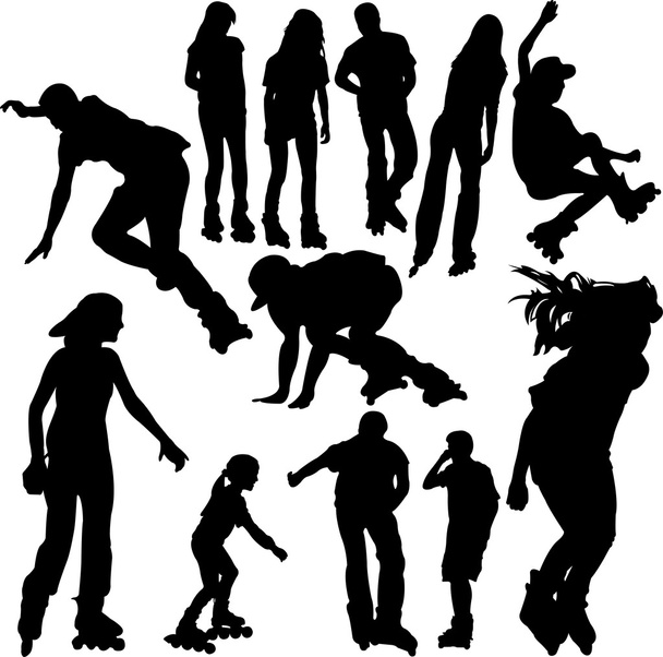 Rollerskating silhouettes - Vector, Image