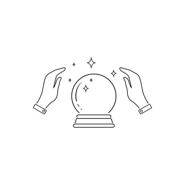 Crystal Ball Magic Line Icon With Hands. Vector Logo Template - Vector, Image