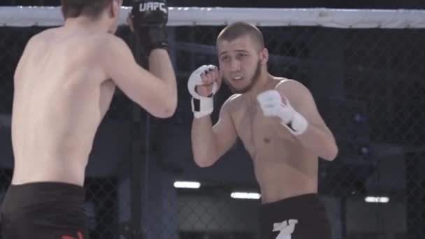 Fight in the MMA octagon. Slow motion. Kyiv. Ukraine - Filmagem, Vídeo
