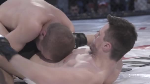 Fight in the MMA octagon. Slow motion. Kyiv. Ukraine - Кадры, видео