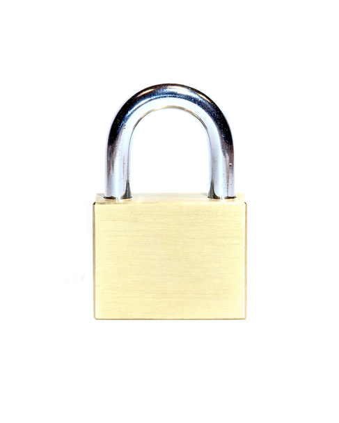 Closed brass lock isolated on white - Photo, Image