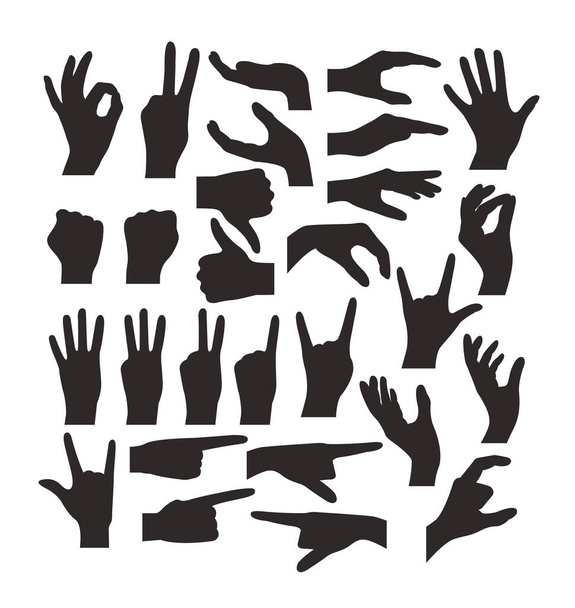 Gestos de silueta de sombra aislados a mano conjunto aislado. ilustración de diseño gráfico plano vectorial
 - Vector, Imagen