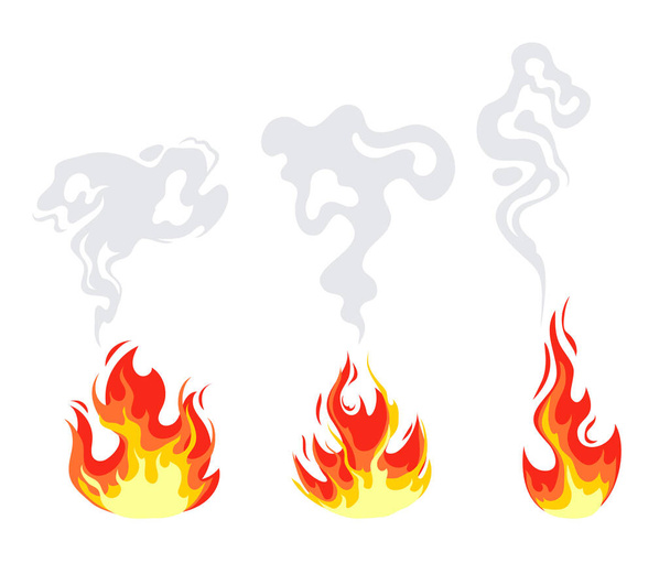 Llama de fuego con humo aislado conjunto. ilustración de diseño gráfico plano vectorial
 - Vector, Imagen