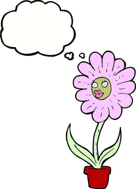 cartoon flower with thought bubble - Vector, Imagen