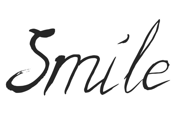 Wektor, ręcznie napisana inskrypcja uśmiechu. Motywy druku koncepcyjnego, projektowania, typografii, pozdrowienia, emocje, śmieszne, szczęście, radość, prezenty - Wektor, obraz