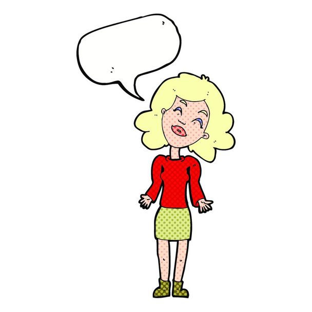 cartoon woman shrugging shoulders with speech bubble - Vector, Imagen