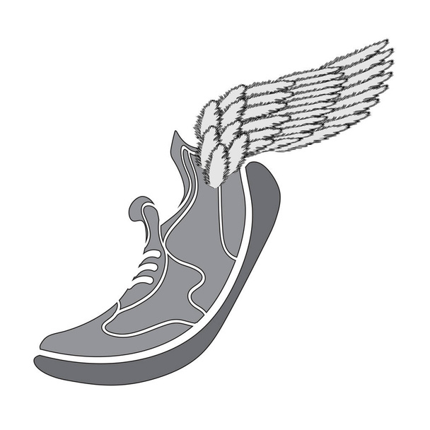Silhouette von Ranning Schuhen und Flügel isoliert auf weißem Hintergrund - Foto, Bild