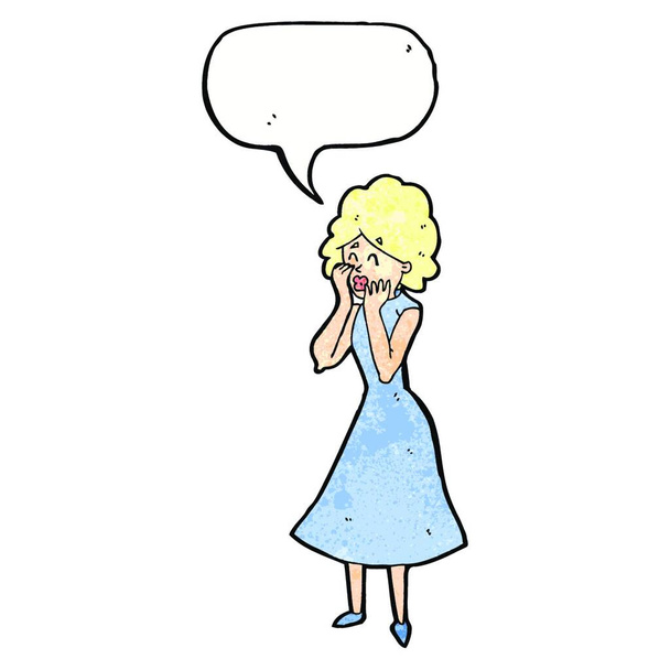cartoon worried woman with speech bubble - Vector, imagen
