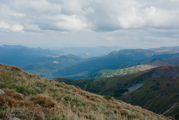 View of Carpathian mountains, Ukraine. Travel, tourism and nature concept - Photo, Image