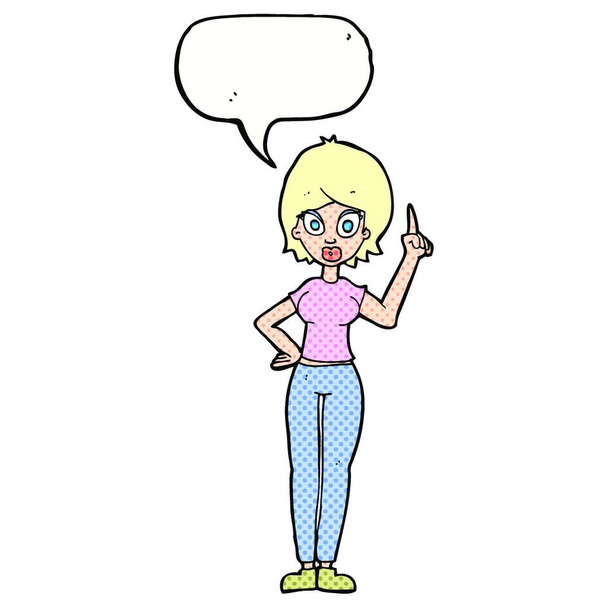 cartoon woman explaining her point with speech bubble - Vetor, Imagem