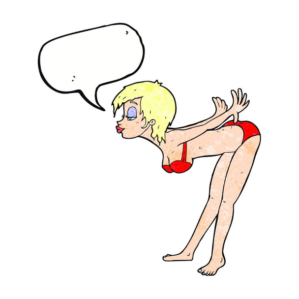 cartoon pin up girl in bikini with speech bubble - Vector, imagen