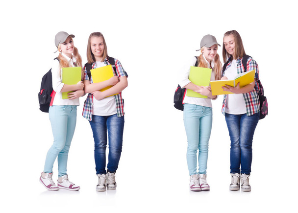 Coppia di giovani studenti su bianco - Foto, immagini