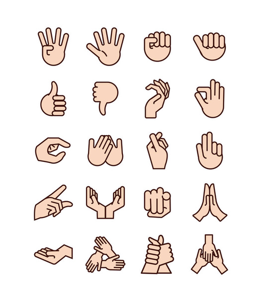 bundle of hands signals line and fill style icon - ベクター画像