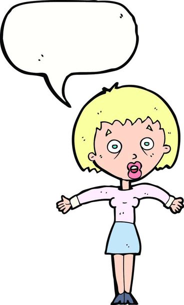 cartoon woman shrugging shoulders with speech bubble - ベクター画像