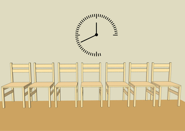 Salle d'attente. chaises dans le couloir avec horloge
 - Vecteur, image