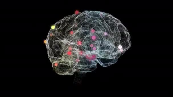 Abstrakte Rotation des menschlichen Gehirns mit roten Bokeh-Partikeln, die infizierte Teile zeigen. - Filmmaterial, Video