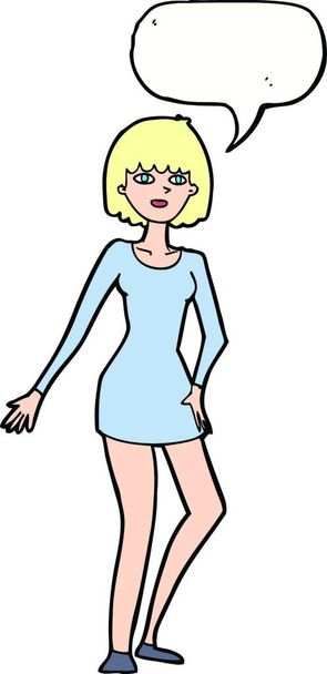 cartoon woman in dress with speech bubble - Вектор,изображение