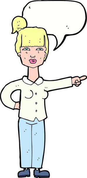 cartoon woman pointing with speech bubble - Vektor, obrázek