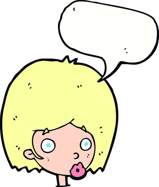 cartoon surprised female face with speech bubble - Vector, Image