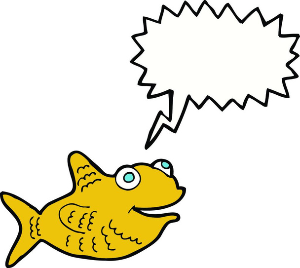 cartoon happy fish with speech bubble - Vektör, Görsel