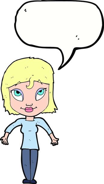 cartoon girl shrugging shoulders with speech bubble - Vetor, Imagem