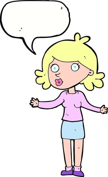 cartoon confused woman with speech bubble - Vector, Image
