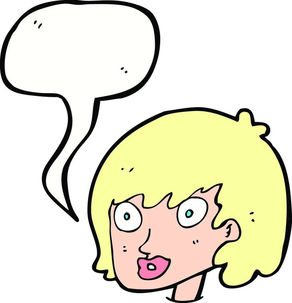 cartoon happy female face with speech bubble - Vector, Image