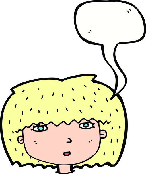 cartoon female face with speech bubble - Vector, afbeelding