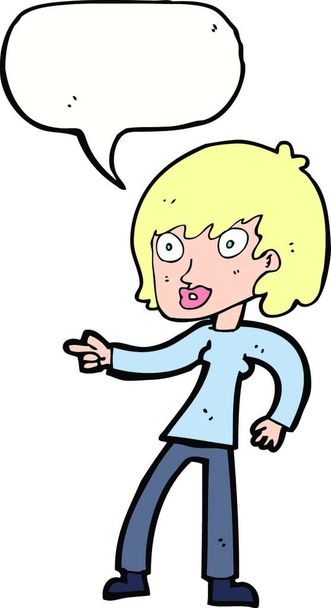cartoon woman pointing with speech bubble - ベクター画像