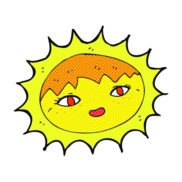 retro comic book style cartoon pretty sun - Вектор,изображение