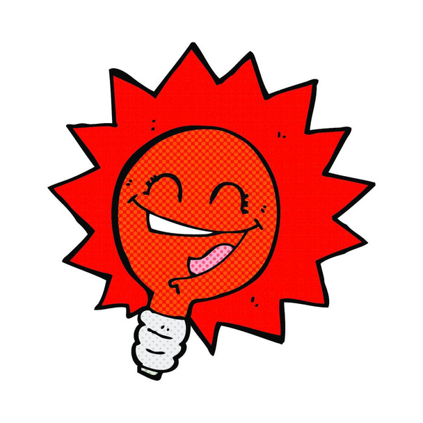 happy flashing red light bulb retro comic book style cartoon - Vector, Imagen