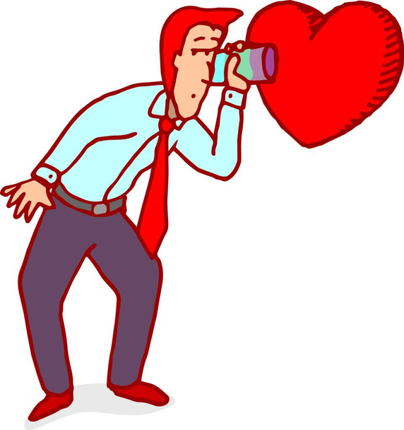 Cartoon illustration of man listening closely his heart - Vektori, kuva
