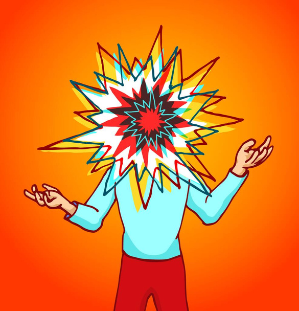 Cartoon illustration of stressed man with colorful exploding head - Vektor, obrázek