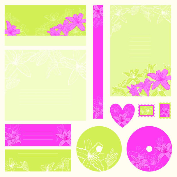 Set of wedding invitations with flowers background. - Vector, imagen