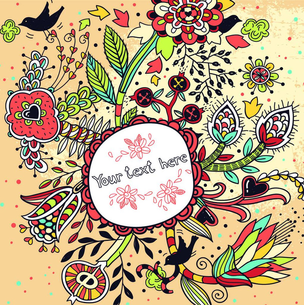 vector floral frame with abstract colorful blooming flowers and plants - Vektor, obrázek