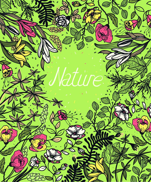 vector floral background with blooming flowers and plants - Vetor, Imagem