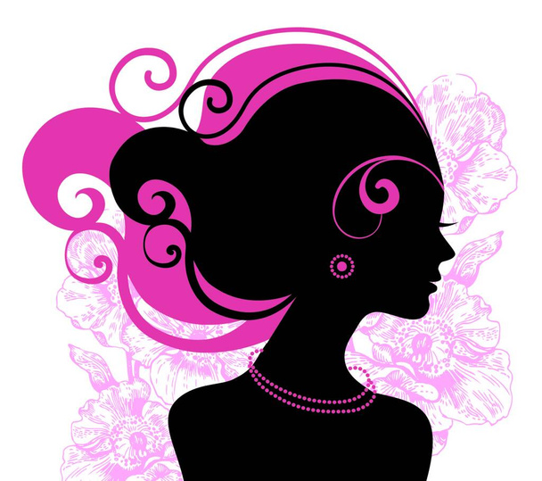 Beautiful woman silhouette with flowers - Vector, imagen