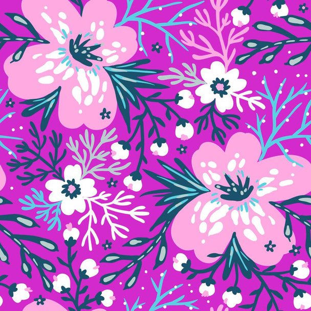 vector floral patrón sin costura con flores de rosas en flor
 - Vector, Imagen