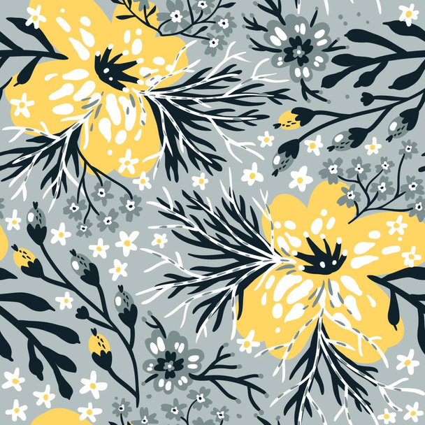 vector floral seamless pattern with big yellow blooms - Wektor, obraz