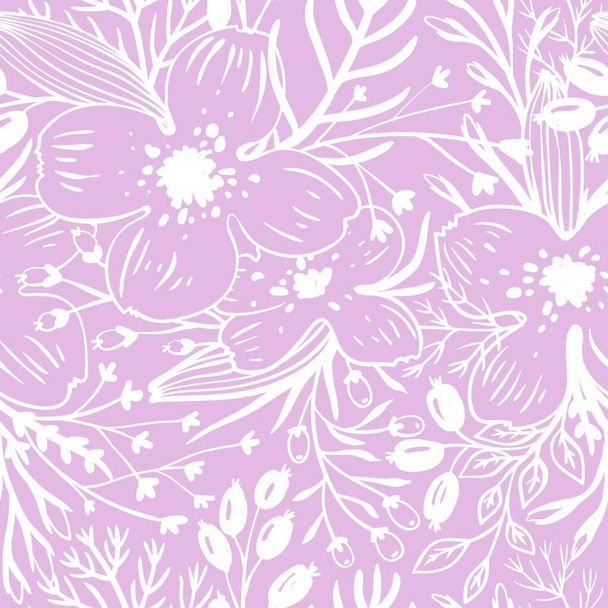 vector floral seamless pattern with hand drawn plants - Vector, Image