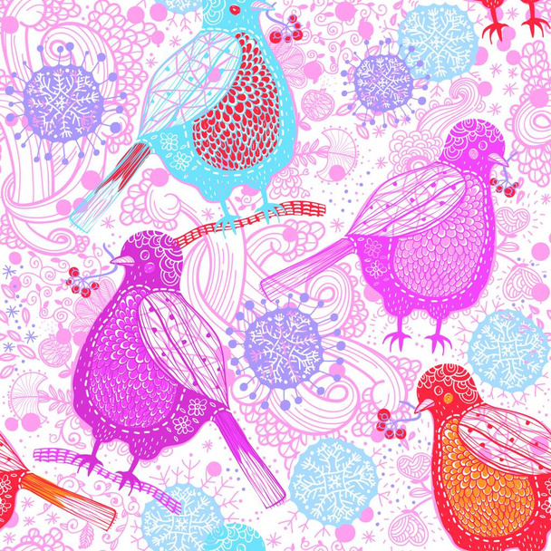 Christmas vector seamless pattern with funny colorful  birds - Vektor, obrázek