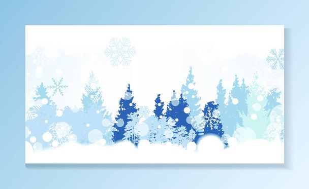 Christmas Snowflakes on Background with a silhouette of trees. Vector Illustration. EPS10 - Vector, imagen